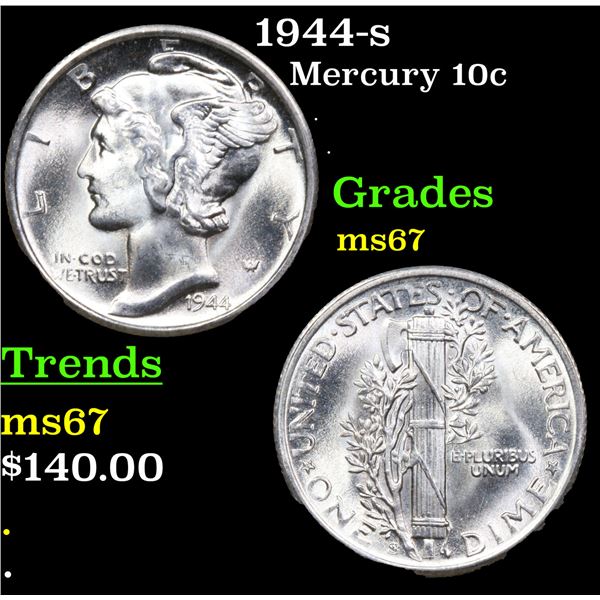 1944-s Mercury Dime 10c Grades GEM++ Unc