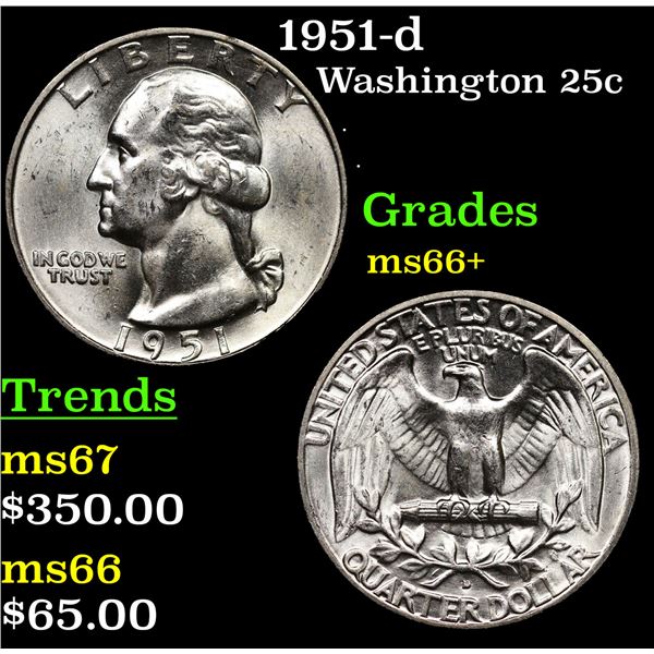 1951-d Washington Quarter 25c Grades GEM++ Unc
