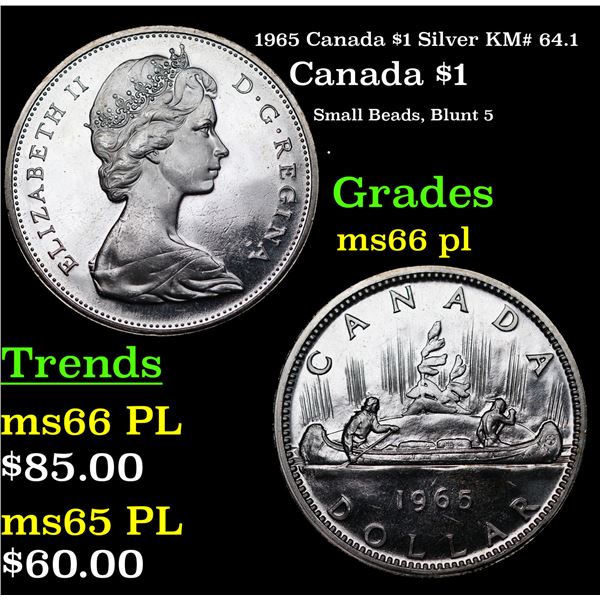 1965 Canada $1 Silver Canada Dollar KM# 64.1 $1 Grades GEM+ UNC PL