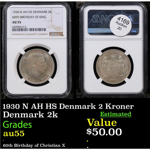 NGC 1930 N AH HS Denmark 2 Kroner Graded au55 By NGC