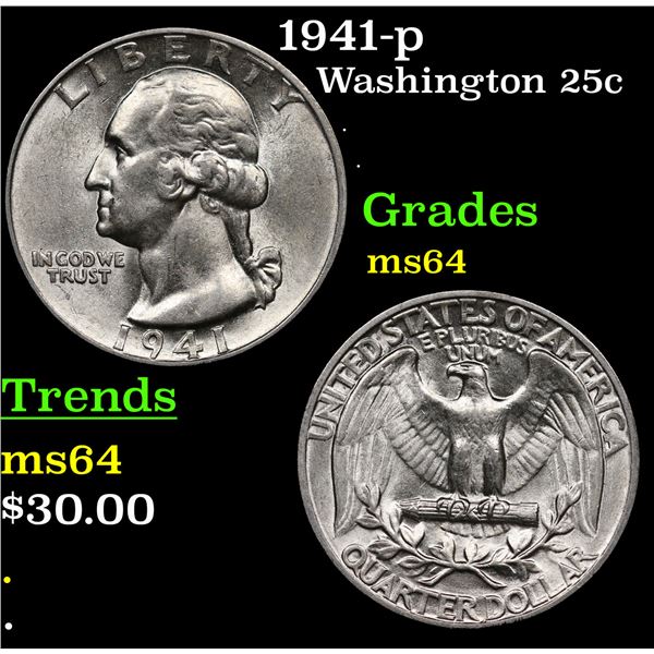 1941-p Washington Quarter 25c Grades Choice Unc