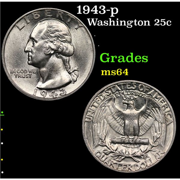 1943-p Washington Quarter 25c Grades Choice Unc