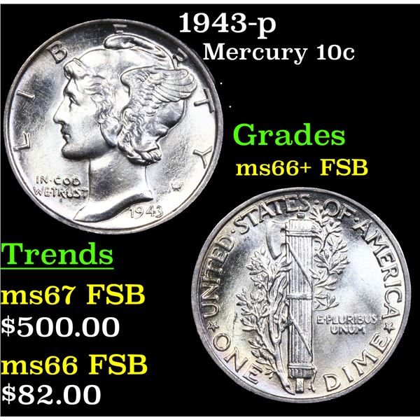 1943-p Mercury Dime 10c Grades GEM++ FSB