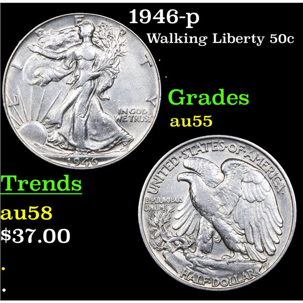 1946-p Walking Liberty Half Dollar 50c Grades Choice AU