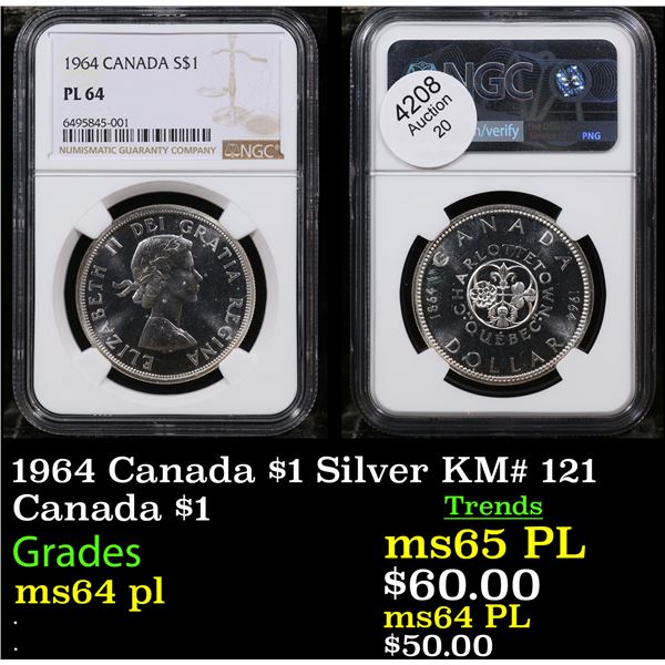 NGC 1964 Canada $1 Silver Canada Dollar KM# 121 $1 Graded ms64 pl By NGC