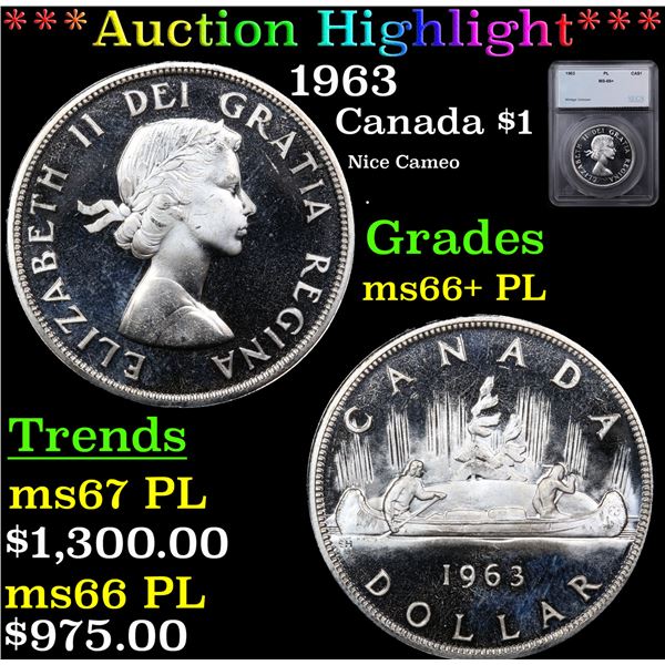 ***Auction Highlight*** 1963 Canada Dollar $1 Graded ms66+ PL By SEGS (fc)