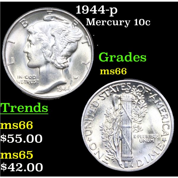1944-p Mercury Dime 10c Grades GEM+ Unc