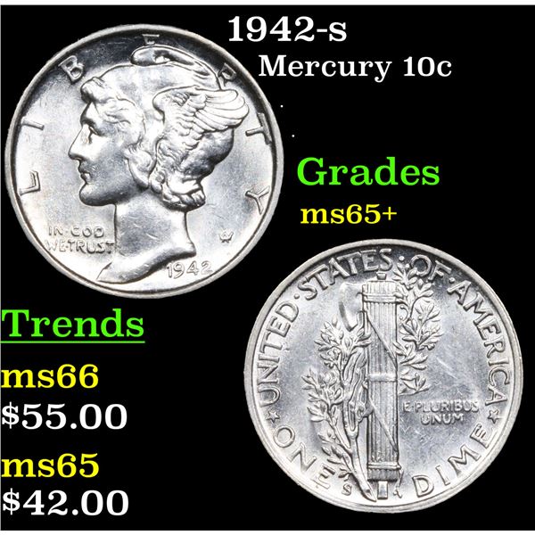 1942-s Mercury Dime 10c Grades GEM+ Unc