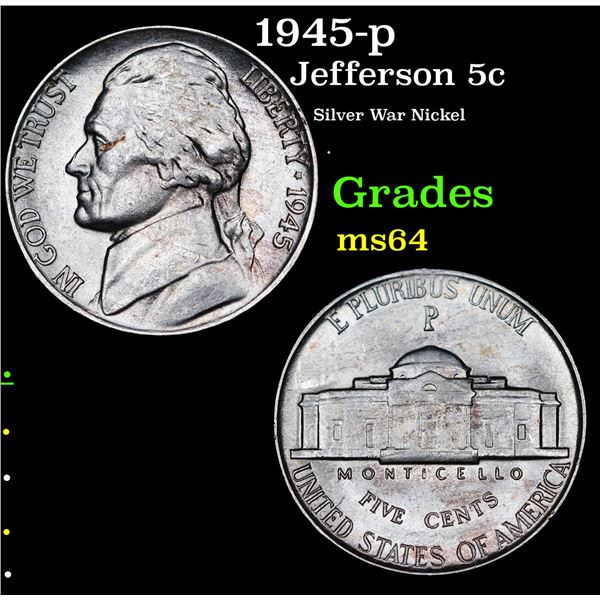 1945-p Jefferson Nickel 5c Grades Choice Unc