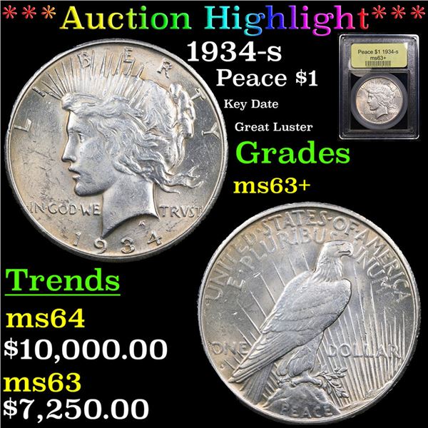 ***Auction Highlight*** 1934-s Peace Dollar $1 Graded Select+ Unc BY USCG (fc)