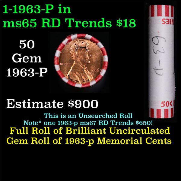 Shotgun Lincoln 1c roll, 1963-p 50 pcs Bank Wrapper.