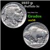 Image 1 : 1937-p Buffalo Nickel 5c Grades Choice AU/BU Slider