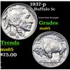 Image 1 : 1937-p Buffalo Nickel 5c Grades GEM Unc