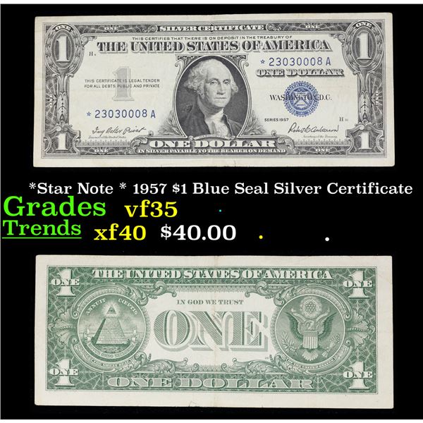 *Star Note * 1957 $1 Blue Seal Silver Certificate Grades vf++
