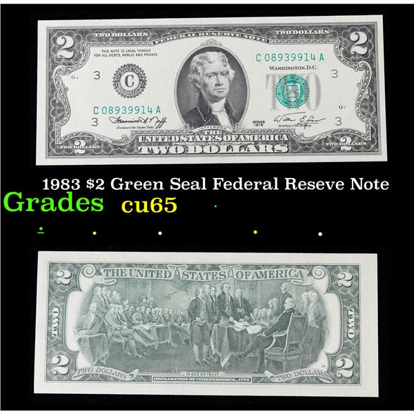 1976 $2 Green Seal Federal Reseve Note Grades Gem CU