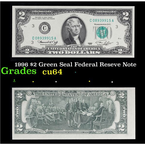 1976 $2 Green Seal Federal Reseve Note Grades Choice CU