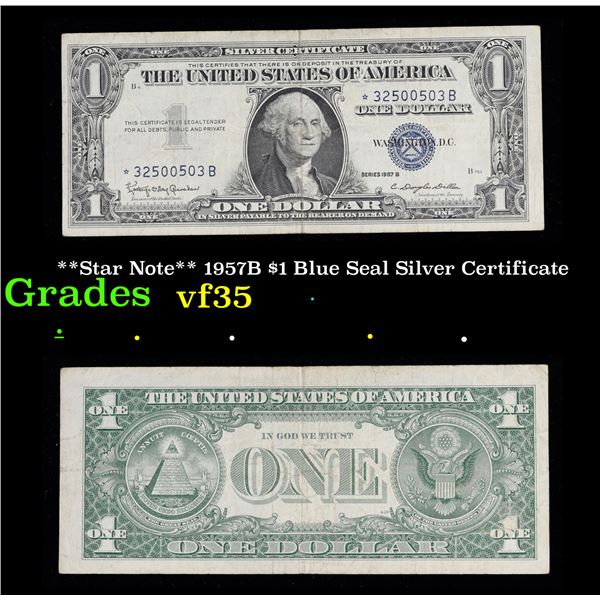 **Star Note** 1957B $1 Blue Seal Silver Certificate Grades vf   **Star Note** 1957B $1 Blue Seal Silver Certificate Grades vf