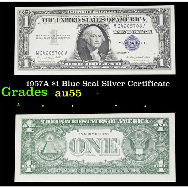 1957A $1 Blue Seal Silver Certificate Grades Choice AU