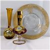 Image 2 : Set of 3 Gold Embossed Glassware & Vases