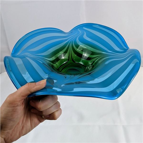 Blue & White Wavy Glass Bowl