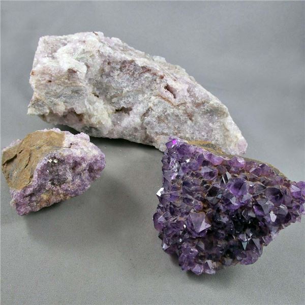 Set of 3 Amethyst Crystal Clusters from Thunder Bay Ontario