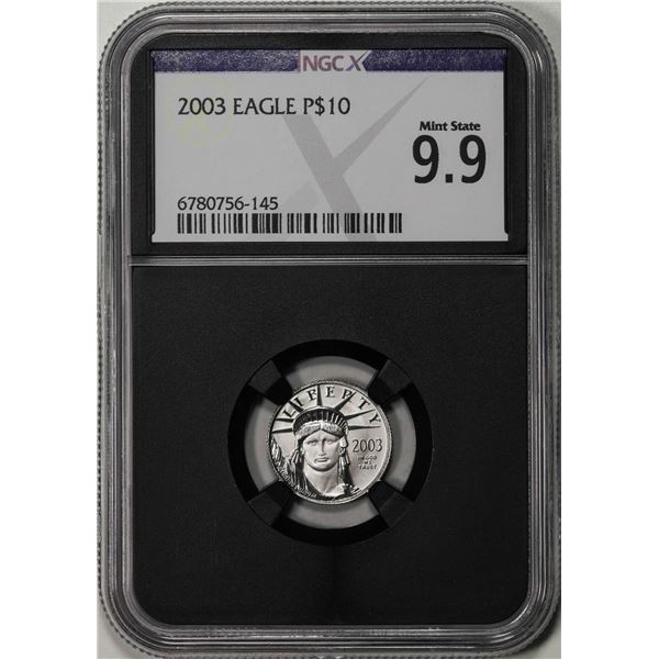 2003 $10 Platinum American Eagle Coin NGCX Mint State 9.9