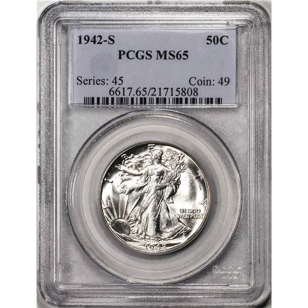 1942-S Walking Liberty Half Dollar Coin PCGS MS65