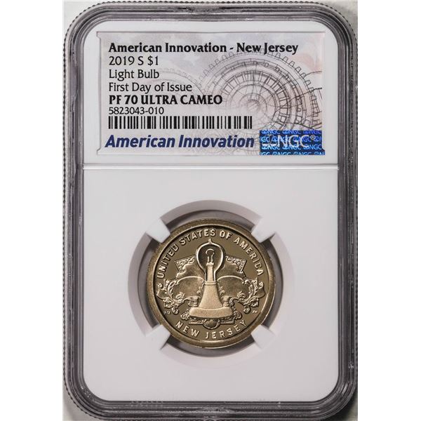 2019-S $1 Proof American Innovation NJ Light Bulb Coin NGC PF70 Ultra Cameo FDOI