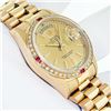 Image 5 : Rolex Mens 18K Yellow Gold Ruby and Diamond Day Date President Wristwatch