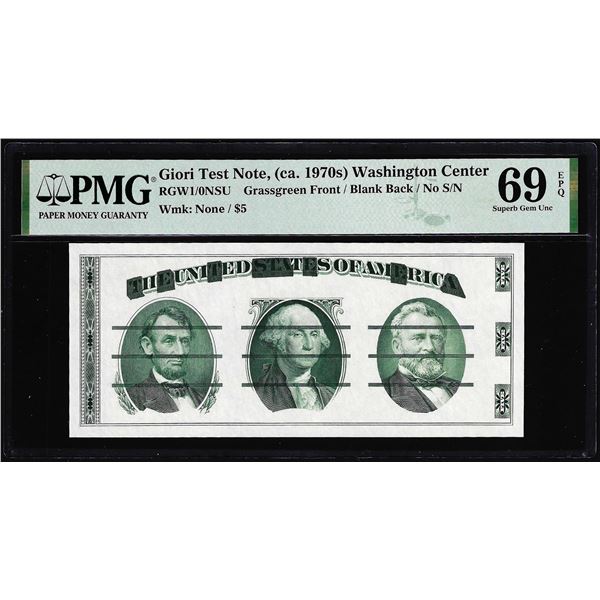 Circa 1970's Washington Center Giori Test Note PMG Superb Gem Uncirculated 69EPQ
