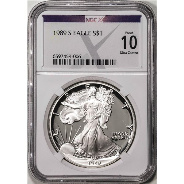 1989-S $1 American Silver Eagle Coin NGCX Proof 10 Ultra Cameo