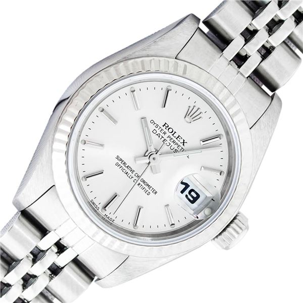 Rolex Ladies Stainless Steel Silver Index Datejust Wristwatch