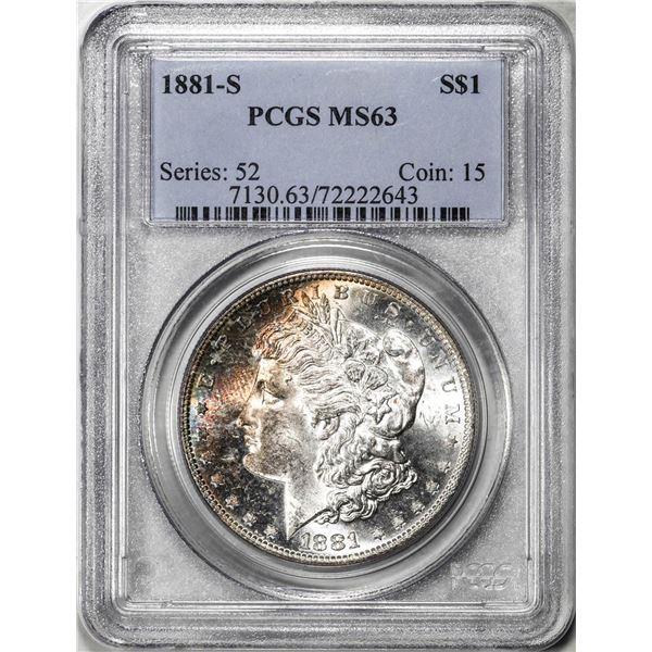 1881-S $1 Morgan Silver Dollar Coin PCGS MS63 Amazing Toning