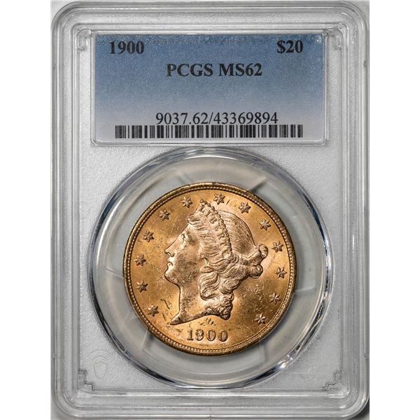 1900 $20 Liberty Head Double Eagle Gold Coin PCGS MS62