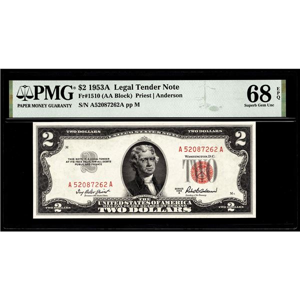 1953A $2 Legal Tender Note Fr.1510 PMG Superb Gem Uncirculated 68EPQ