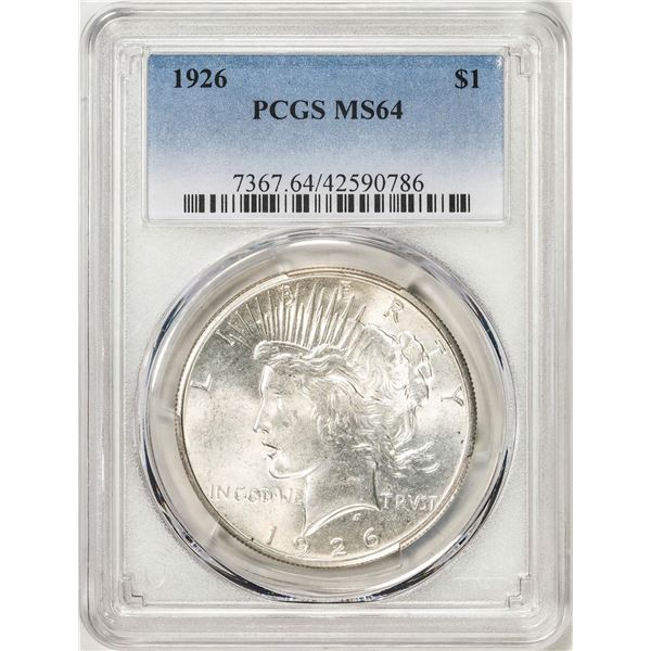 1926 $1 Peace Silver Dollar Coin PCGS MS64
