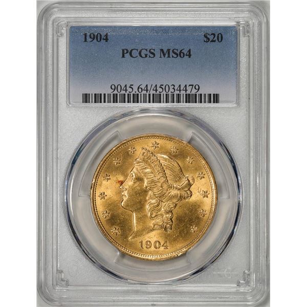 1904 $20 Liberty Head Double Eagle Gold Coin PCGS MS64