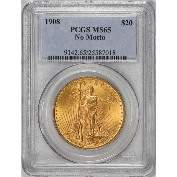 1908 $20 St. Gaudens Double Eagle Gold Coin PCGS MS65