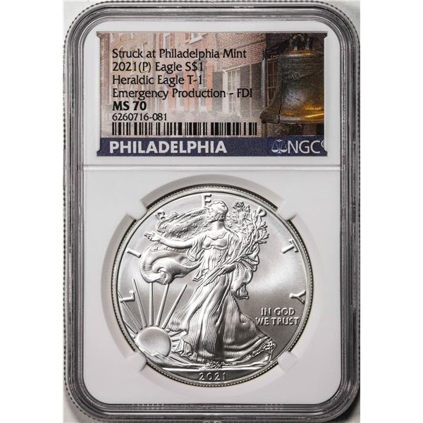 2021(P) Type 1 $1 American Silver Eagle Coin NGC MS70 First Day Issue Philadelphia