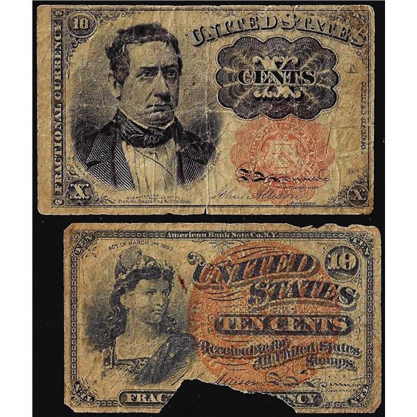 Lot of 1863 Fourth Issue & 1874 Fifth Issue Ten Cents Fractional Currency Notes