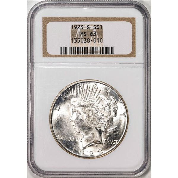 1923-S $1 Peace Silver Dollar Coin NGC MS63