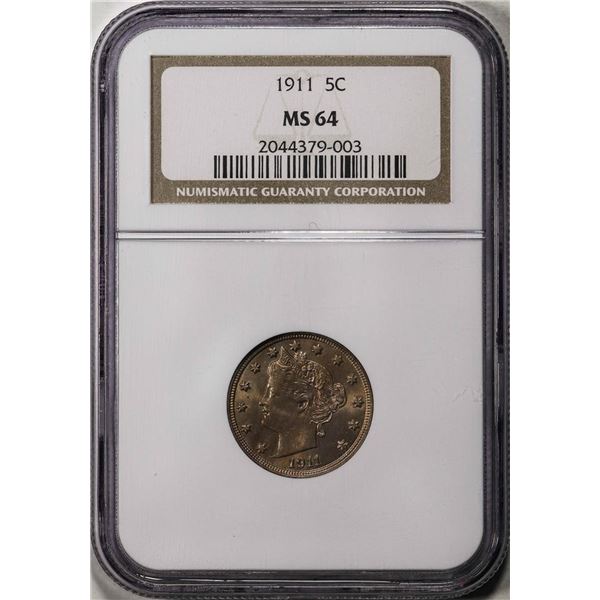 1911 Liberty Head V Nickel Coin NGC MS64