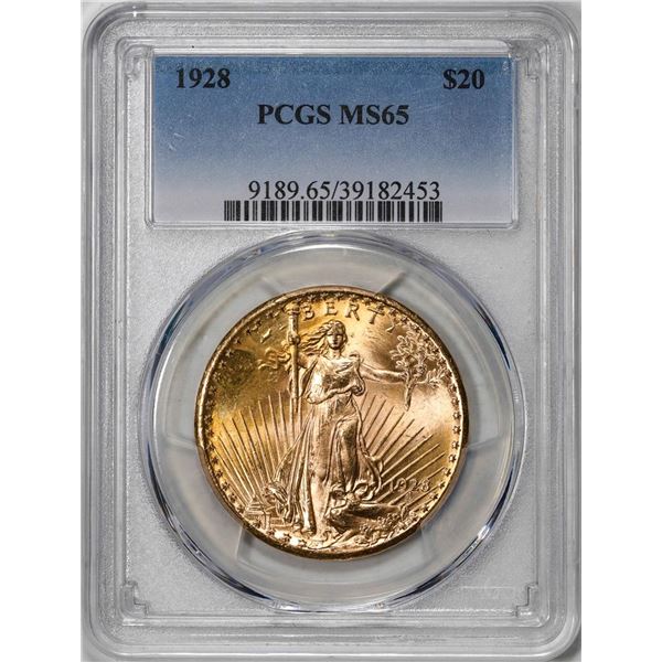 1928 $20 St. Gaudens Double Eagle Gold Coin PCGS MS65