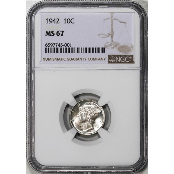 1942 Mercury Dime Coin NGC MS67