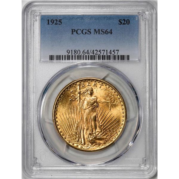 1925 $20 St. Gaudens Double Eagle Gold Coin PCGS MS64