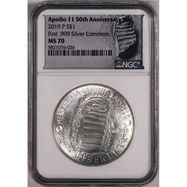 2019-P $1 Apollo 11 50th Anniversary Commemorative Silver Dollar Coin NGC MS70