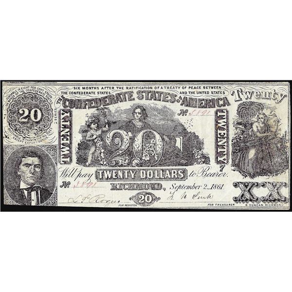 1861 $20 Confederate States of America Note