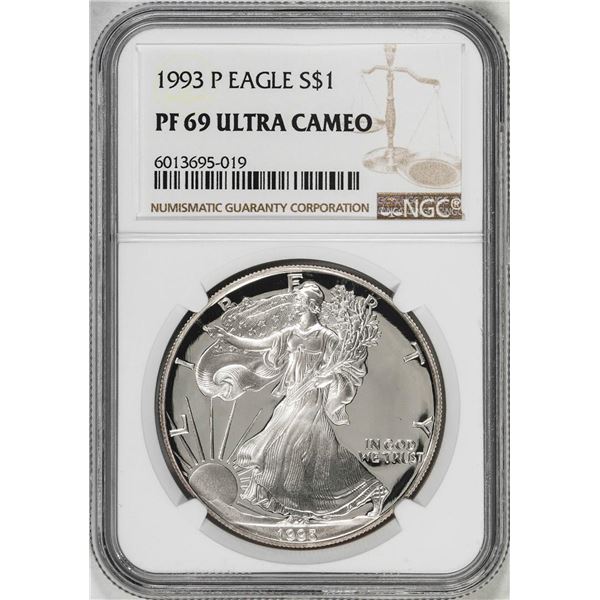1993-P $1 Proof American Silver Eagle Coin NGC PF69 Ultra Cameo