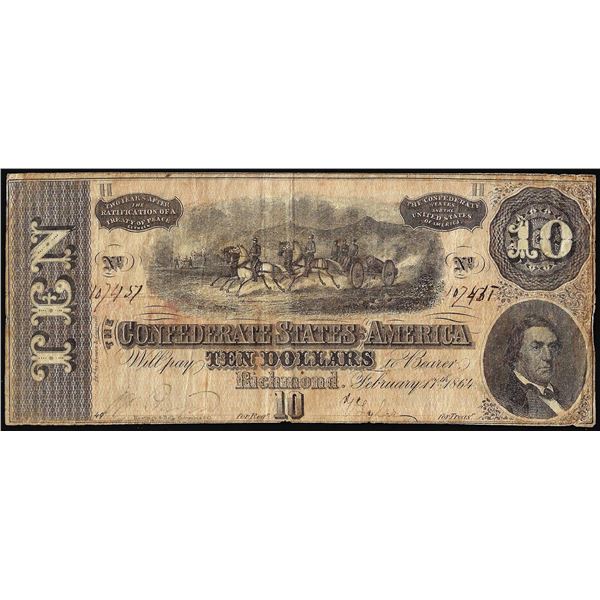 1864 $10 Confederate States of America Note