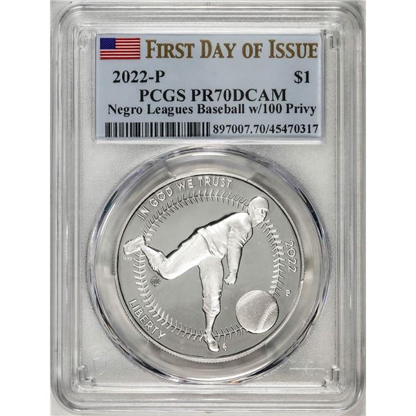 2022-P $1 Proof Negro Leagues Baseball Silver Dollar Coin PCGS PR70DCAM FDOI